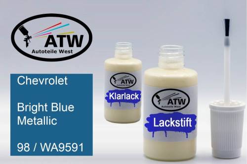 Chevrolet, Bright Blue Metallic, 98 / WA9591: 20ml Lackstift + 20ml Klarlack - Set, von ATW Autoteile West.